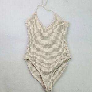 Frame Denim Crochet Halter Neck Bodysuit Off White Size SP